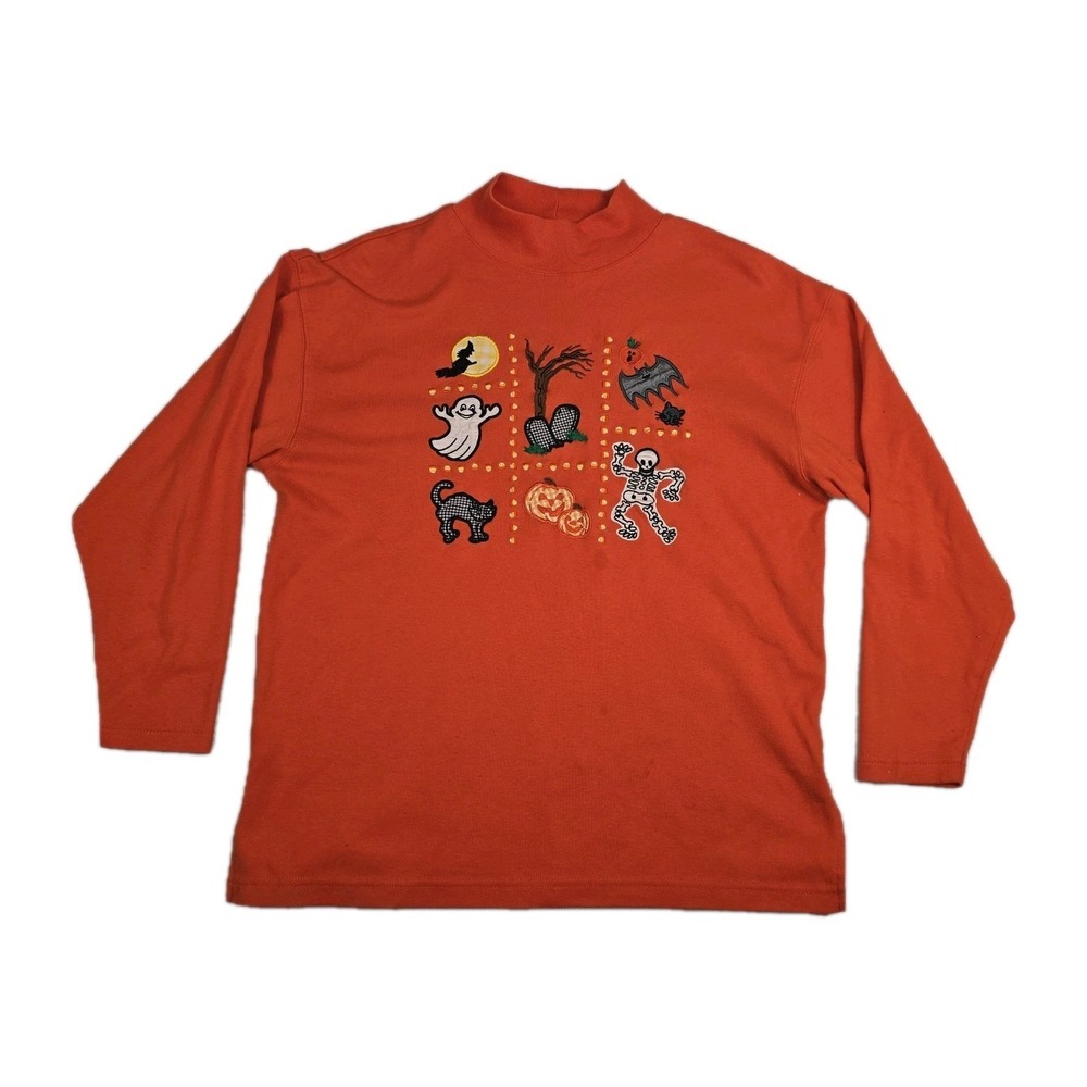 Karen Scott Petites Women's Size Large Halloween Pullover Sweater Orange